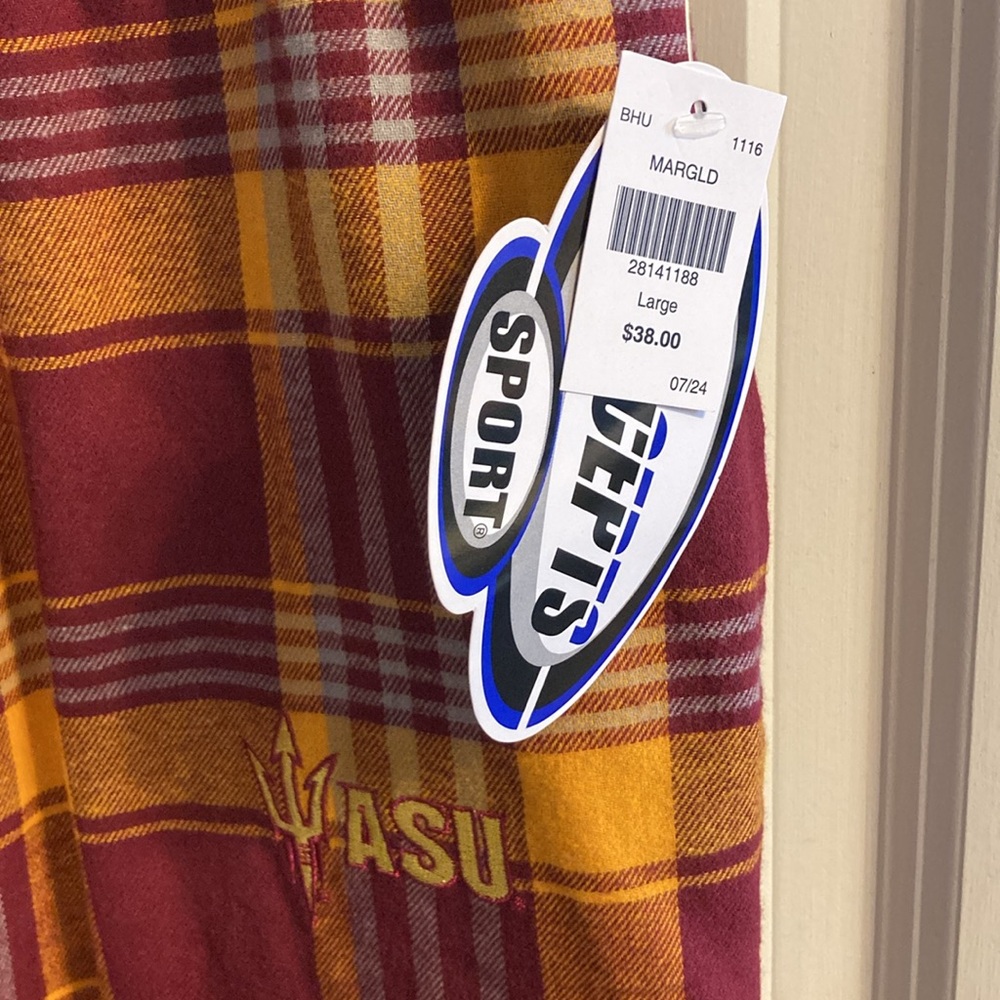 NWT Size Large Yellow and Maroon Plaid ASU Pajama Pants - Picture 3 of 4